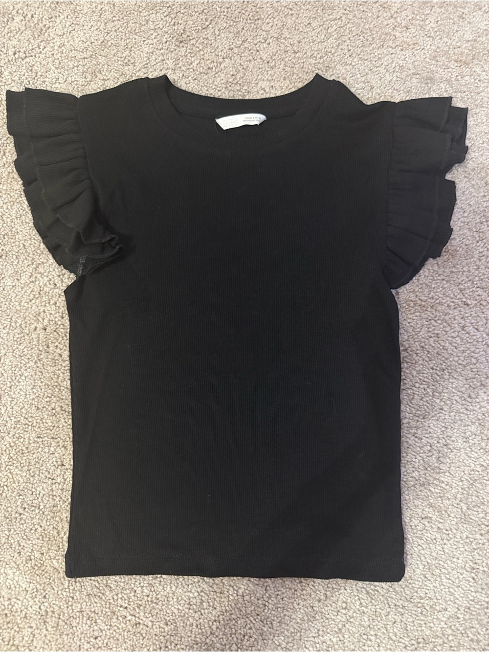 Zara Black Girls Ruffle Sleeve Short Sleeve Tee